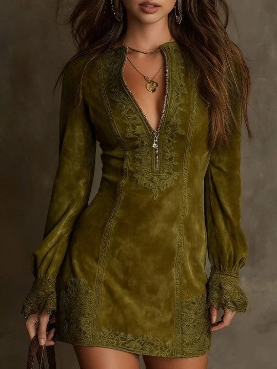 Svanstrom l Mini Klänning I Mocka Med Spets