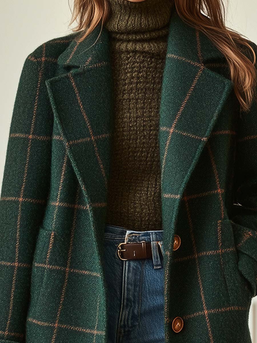 Svanstrom | Kvinnors Retro Krage Rutig Tweed Kappa