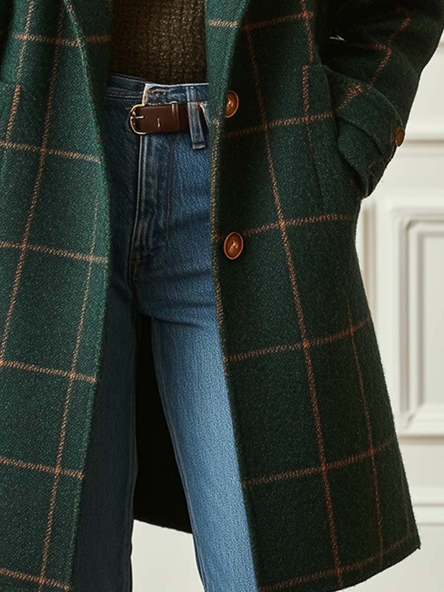 Svanstrom | Kvinnors Retro Krage Rutig Tweed Kappa