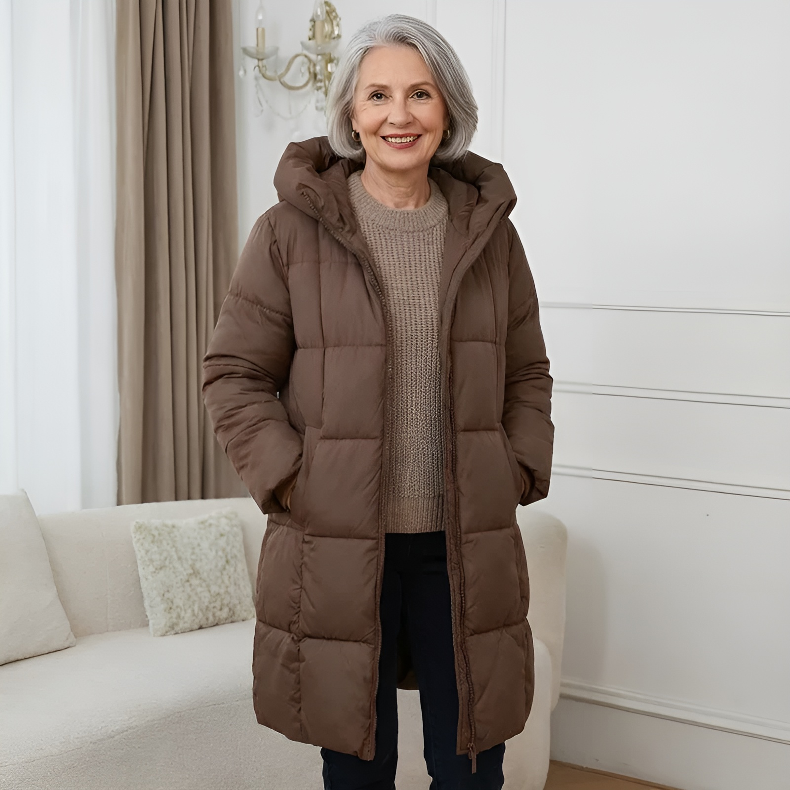 Svanstrom l Lång Fodrad Jacka Med Huva