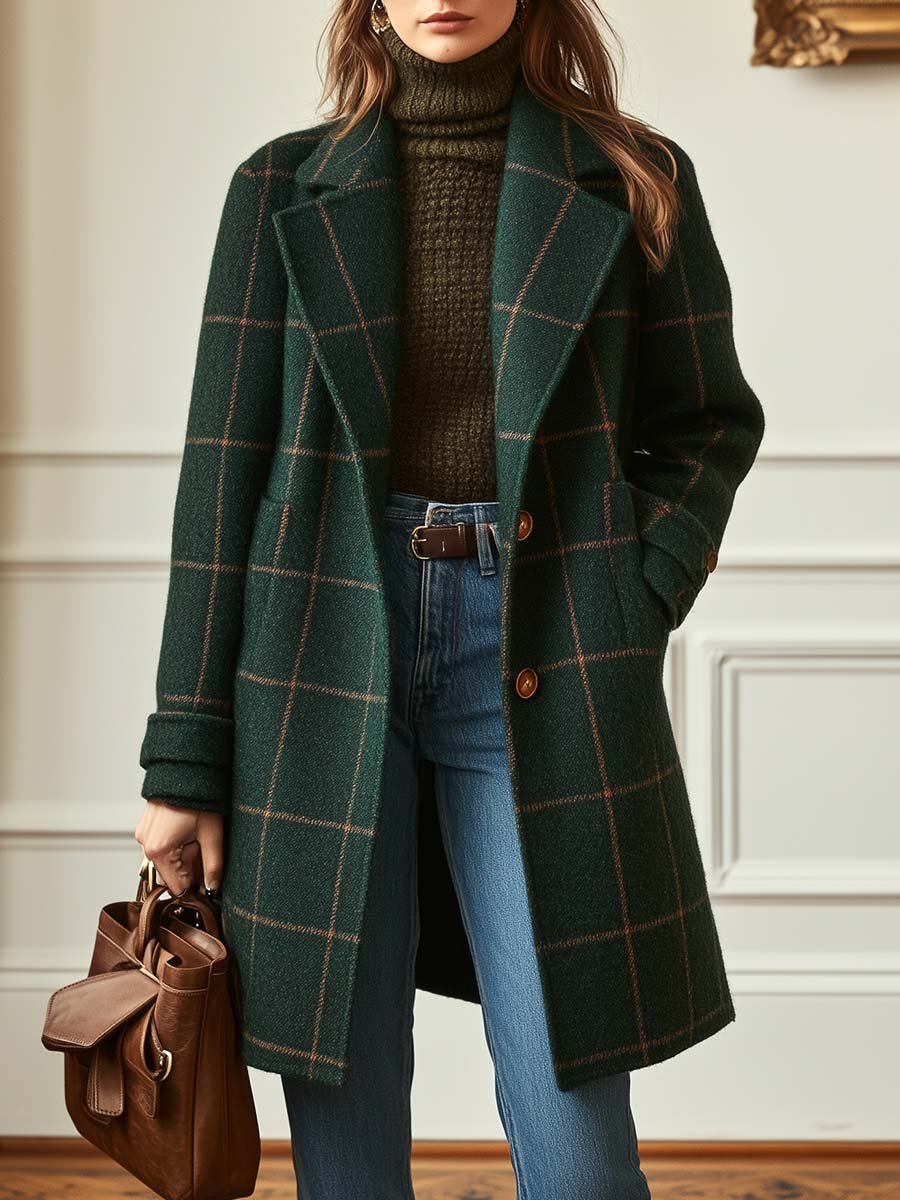Svanstrom | Kvinnors Retro Krage Rutig Tweed Kappa