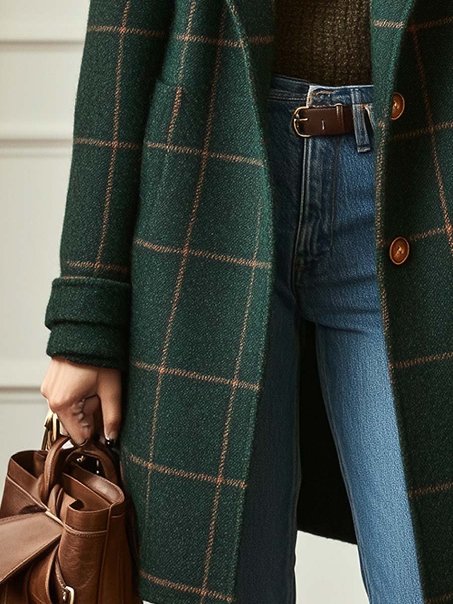 Svanstrom | Kvinnors Retro Krage Rutig Tweed Kappa